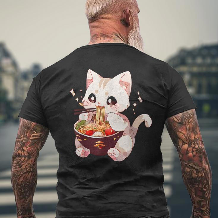 Cute Cat Ramen Noodles Kawaii Anime Girls N Japanese Food Men's T-shirt Back Print Gifts for Old Men