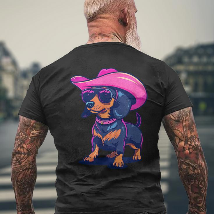Cute Dachshund Pink Cowboy Hat Wiener Sausage Dog Puppy Men's T-shirt Back Print Gifts for Old Men