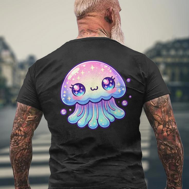 Cute Kawaii Jellyfish Anime Fun Blue Pink Sea Critter Men's T-shirt Back Print Gifts for Old Men