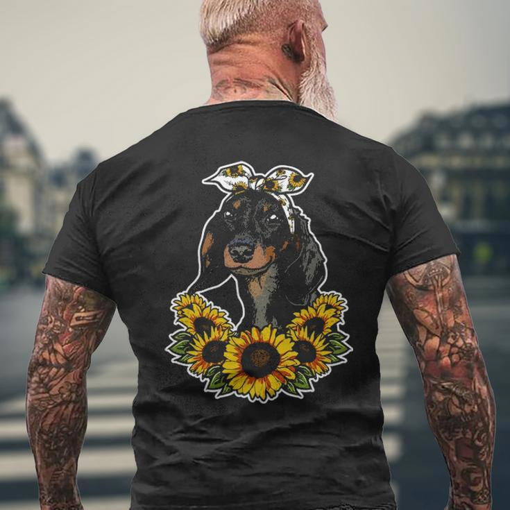 Cute Love Dog Sunflower Decor Dachshund Men's T-shirt Back Print Gifts for Old Men