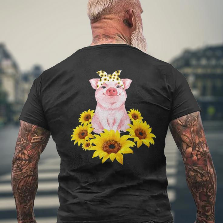 Cute Piggy With Sunflower Tiny Pig With Bandana Men's T-shirt Back Print Gifts for Old Men