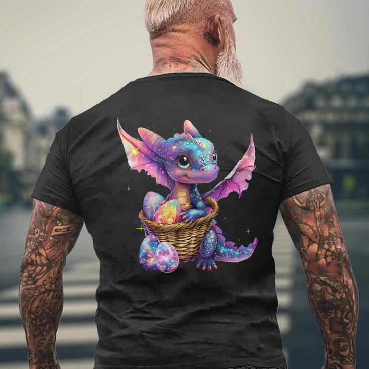 Cute Space Dragon Collecting Easter Eggs Basket Galaxy Theme Men's T-shirt Back Print Gifts for Old Men