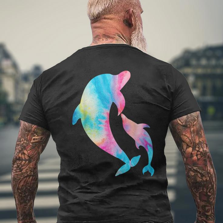 Cute Tie-Dye Dolphin Parent And Child Dolphins Men's T-shirt Back Print Gifts for Old Men