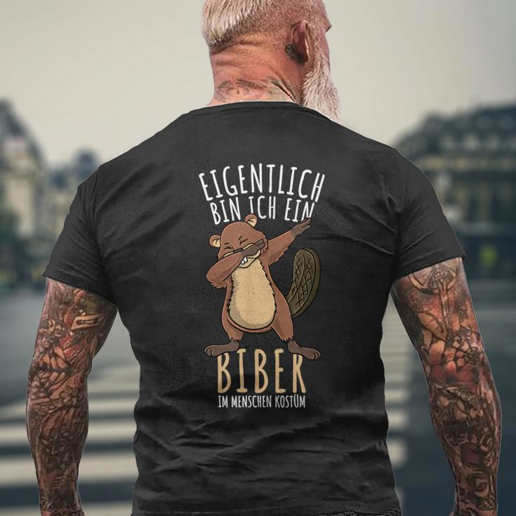 Dabbing Biber Kostüm Jungen Waldtier Black T-Shirt mit Rückendruck Geschenke für alte Männer