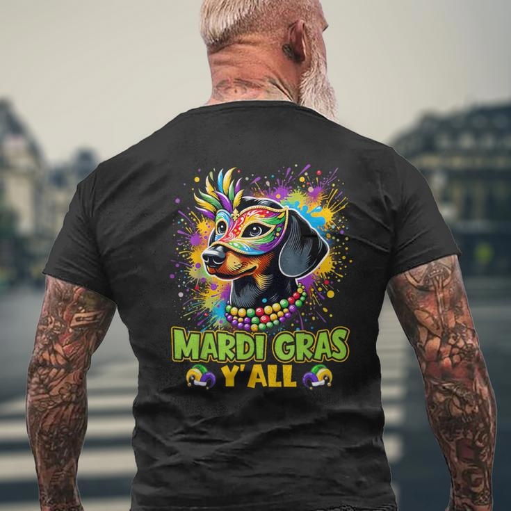 Dachshund Dog Mardi Gras Y'all With Beads Mask Colorful Men's T-shirt Back Print Gifts for Old Men