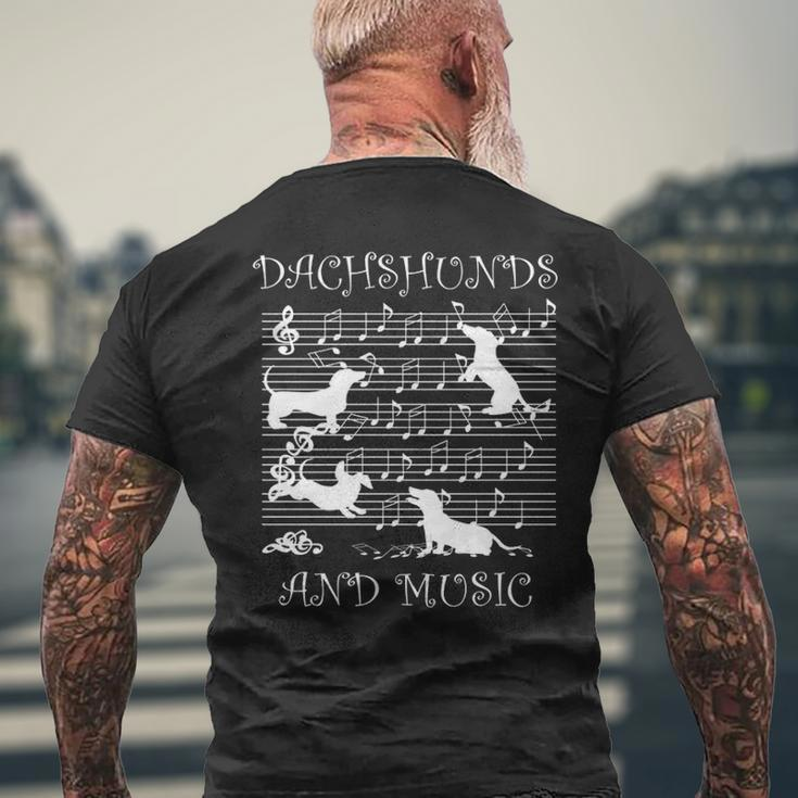 Dachshund Music Notes Musician Clef Piano Men's T-shirt Back Print Gifts for Old Men