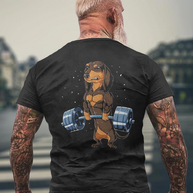 Dachshund Weightlifting Deadlift Men Fitness Gym Workout Men's T-shirt Back Print Gifts for Old Men