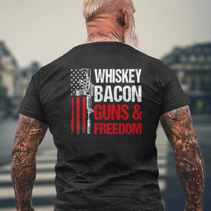 Dad Grandpa Veteran Us Flag Whiskey Bacon Guns Freedom Mens Back Print T-shirt Gifts for Old Men