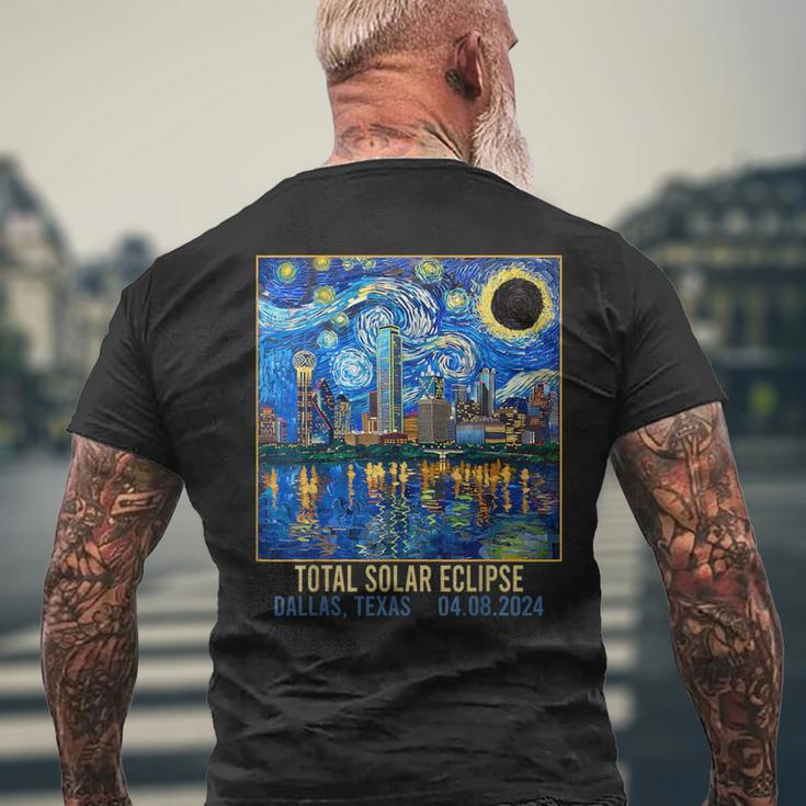 Dallas Texas Skyline Artistic Total Solar Eclipse 2024 Men's T-shirt Back Print Gifts for Old Men
