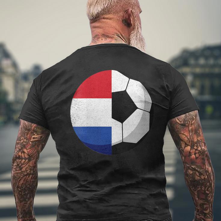 Damen Niederlande Flagge Niederländischer Papa Fußballtorwart Mit-Ausschnitt T-Shirt mit Rückendruck Geschenke für alte Männer