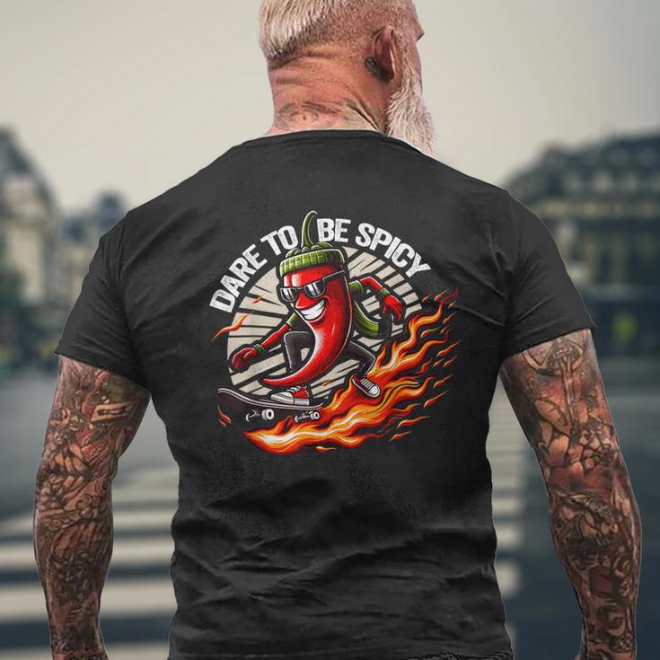 Dare To Be Spicy Chili Pepper Skateboarder Spice Lover Men's T-shirt Back Print Gifts for Old Men