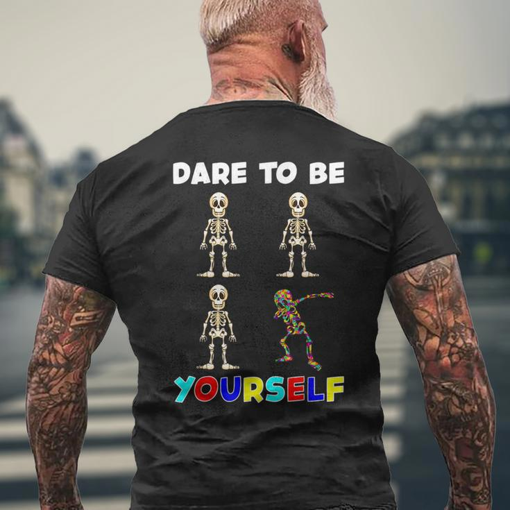 Dare To Be Yourself Autism Awareness Dabbing Skeleton Men's T-shirt Back Print Gifts for Old Men