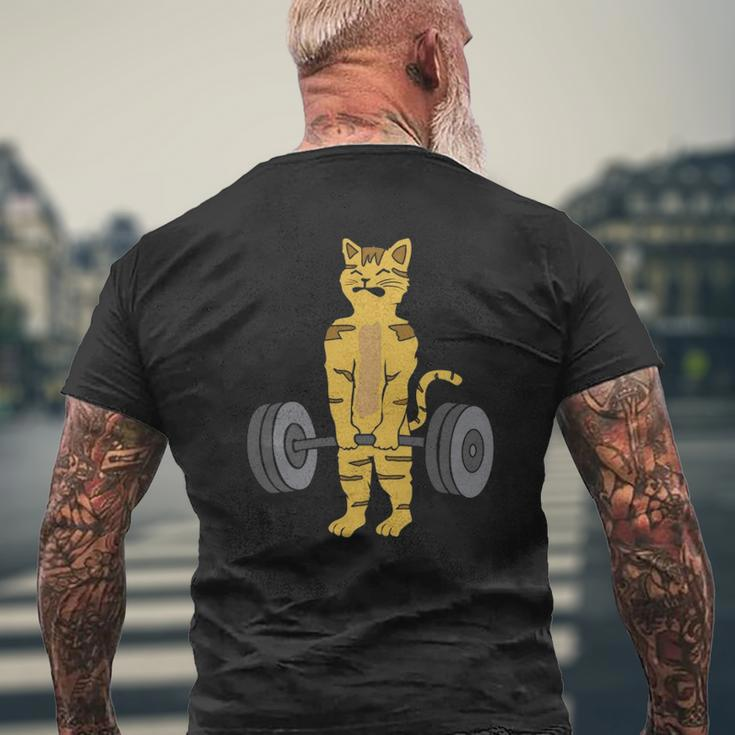 Deadlifting Cat Weightlifters Gym Workout Mens Back Print T-shirt Gifts for Old Men