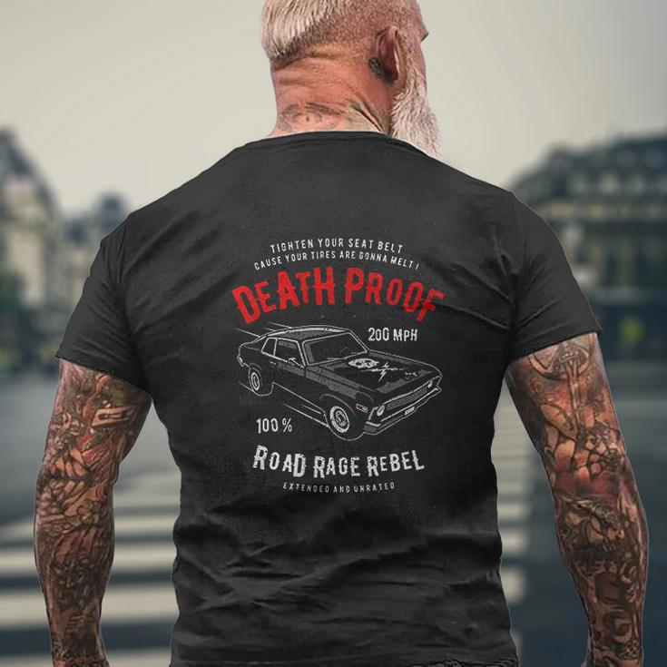 Death Proof Distressed Muscle Car Racing Vintage Skull Lightning Bolts Mens Back Print T-shirt Gifts for Old Men