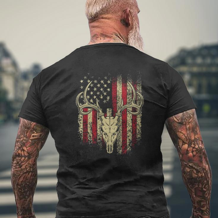 Deer Hunters Deer Skull On American Flag Mens Back Print T-shirt Gifts for Old Men