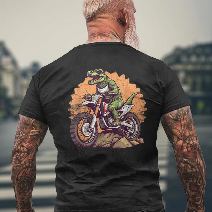 Dinosaur On Dirt Bike T-Rex Motorcycle Riding Men's T-shirt Back Print Gifts for Old Men