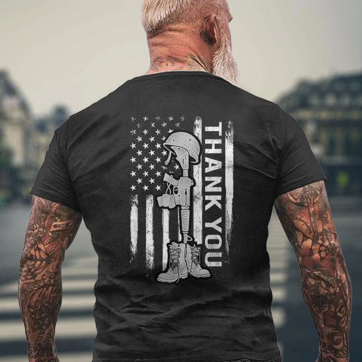 Distressed Memorial Day Flag Military Boots Dog Tags Men's T-shirt Back Print Gifts for Old Men
