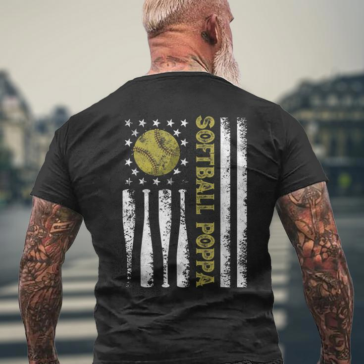 Distressed Usa American Flag Softball Poppa Father's Day Men's T-shirt Back Print Gifts for Old Men