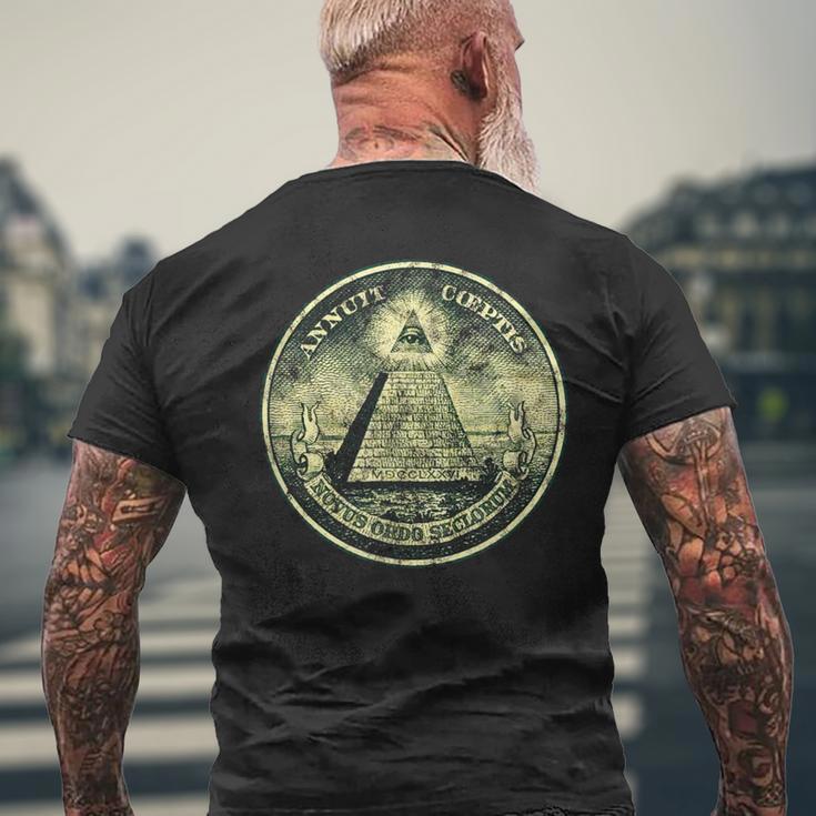 A Dollar Note Allseeing Eye Pyramid Illuminati T-Shirt mit Rückendruck Geschenke für alte Männer