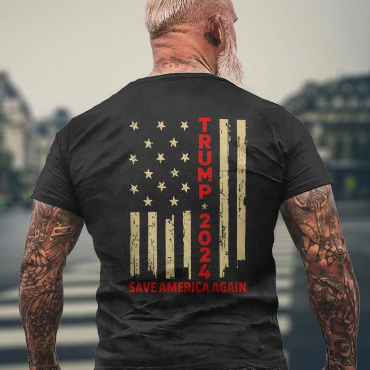 Donald Trump 2024 Save America Again American Flag On Back Men's T-shirt Back Print Gifts for Old Men