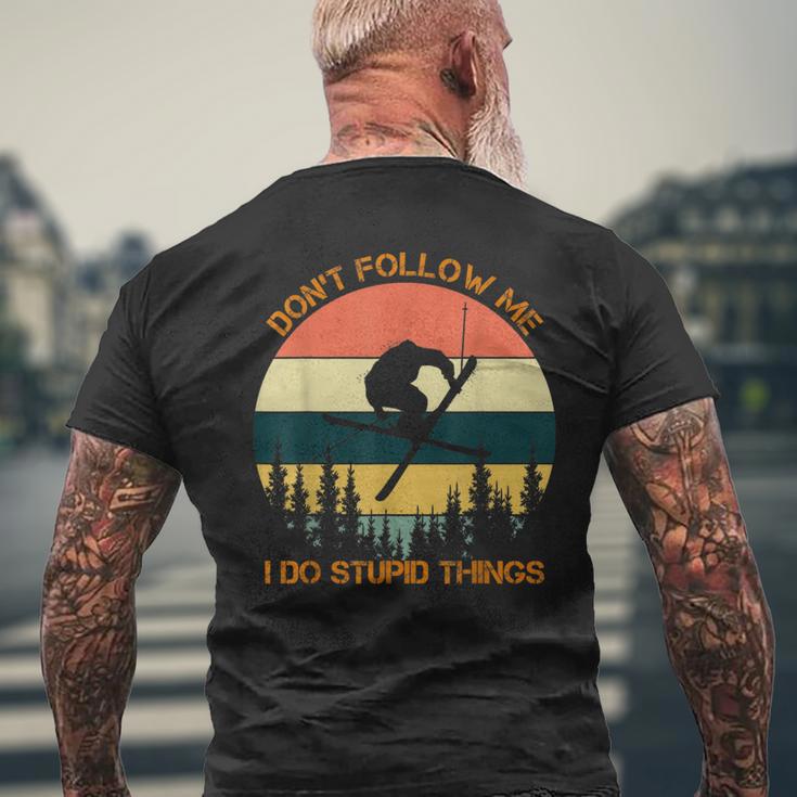 Don't Follow Me I Do Stupid Things Cool Skiing Vintage Men's T-shirt Back Print Gifts for Old Men