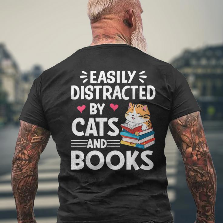 Easily Distracted By Cats And Books Cute Cat And Book Lovers Men's T-shirt Back Print Gifts for Old Men