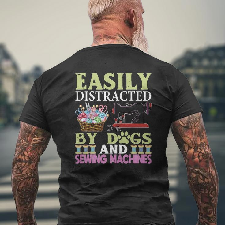 Easily Distracted By Dogs And Sewing Machines Mens Back Print T-shirt Gifts for Old Men