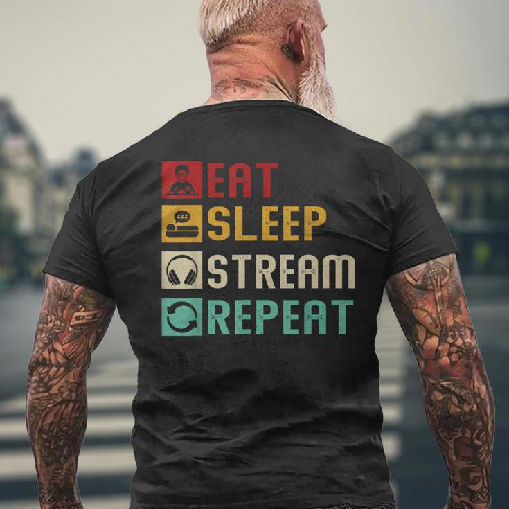 Eat Sleep Stream Repeat Streaming Gaming Streamer Vintage Men's T-shirt Back Print Gifts for Old Men