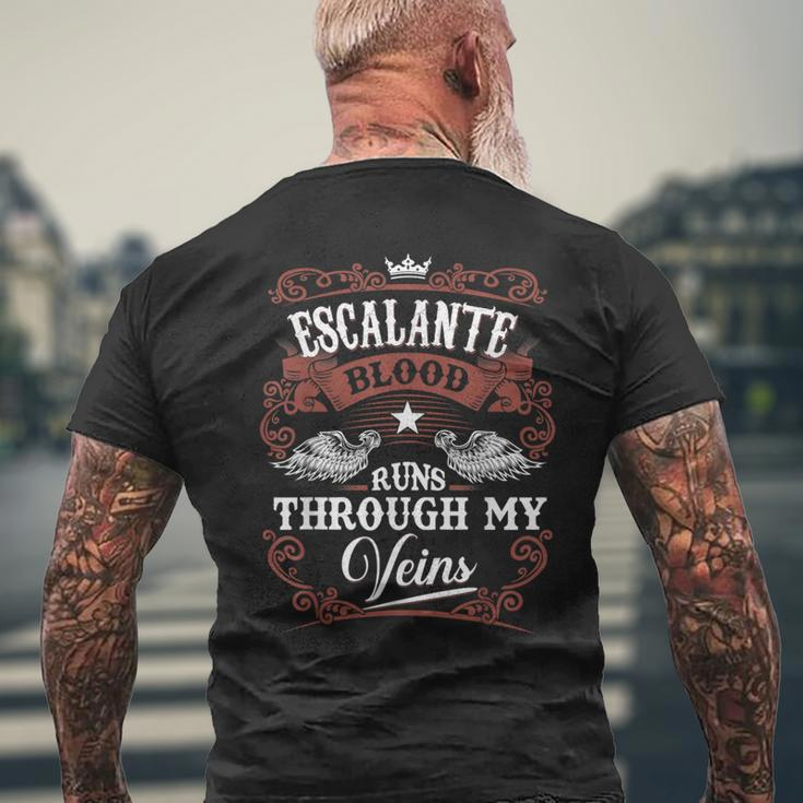 Escalante Blood Runs Through My Veins Vintage Family Name Men's T-shirt Back Print Gifts for Old Men