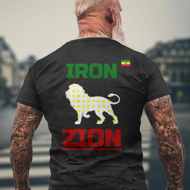 Ethiopian Flag In Heart Iron Lion Zion Rasta Flag Men's T-shirt Back Print Gifts for Old Men