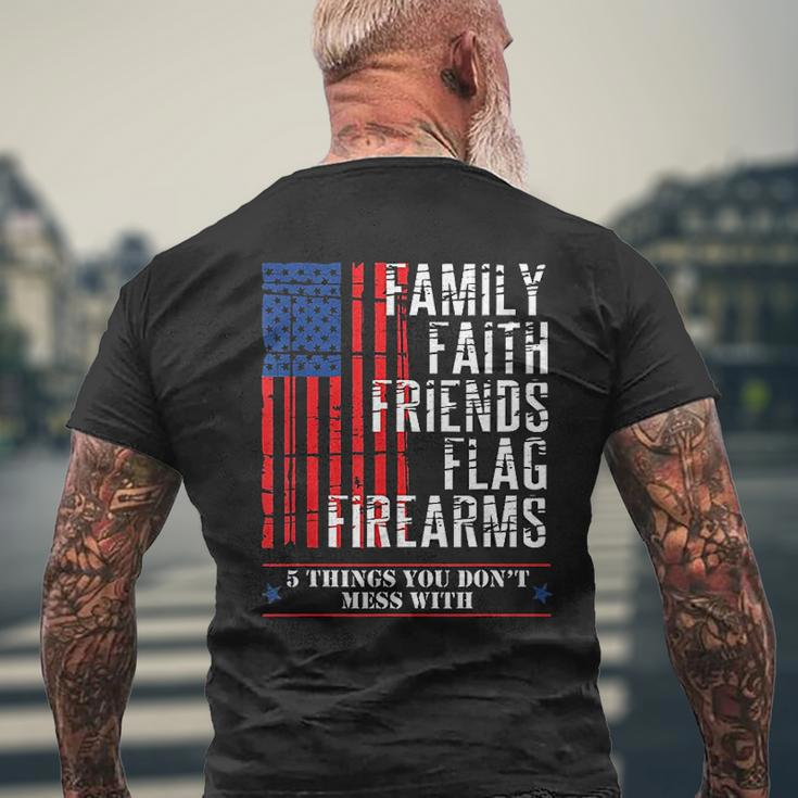 Family Faith Friends Flag American Flags Mens Back Print T-shirt Gifts for Old Men
