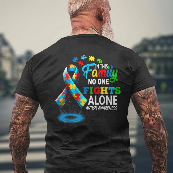 In This Family Nobody Fights Alone Blue Autism Awareness Men's T-shirt Back Print Gifts for Old Men