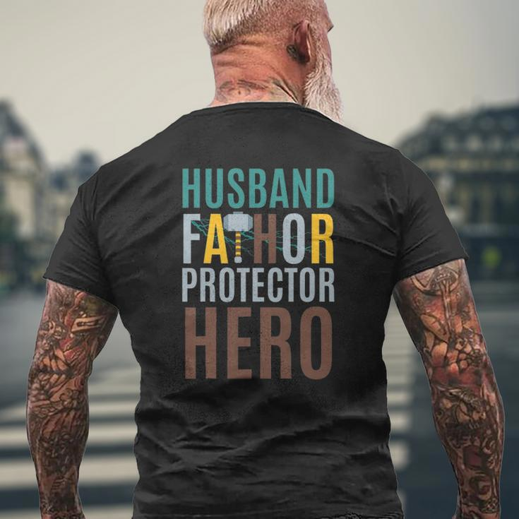 Fathorfathers Day Husband Fathor Protector Hero Mens Back Print T-shirt Gifts for Old Men