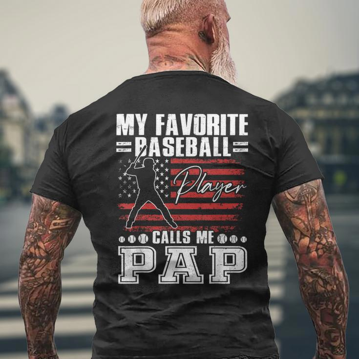 My Favorite Baseball Player Calls Me Pap American Flag Men's T-shirt Back Print Gifts for Old Men