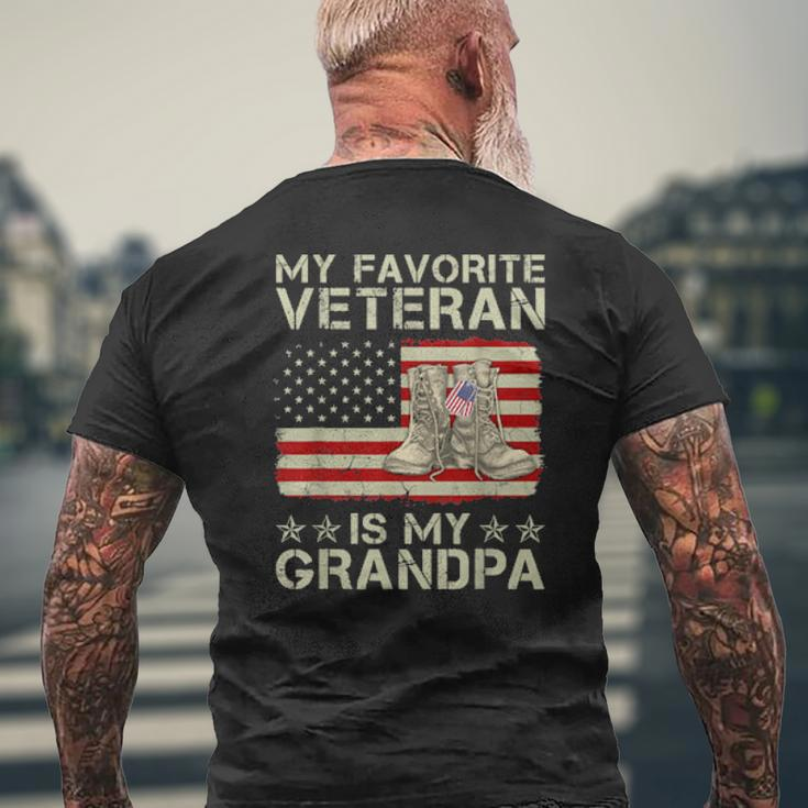 My Favorite Veteran Is My Grandpa Combat Boots American Flag Mens Back Print T-shirt Gifts for Old Men