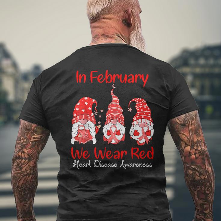 In February We Wear Red Three Gnomes Heart Disease Awareness Men's T-shirt Back Print Gifts for Old Men