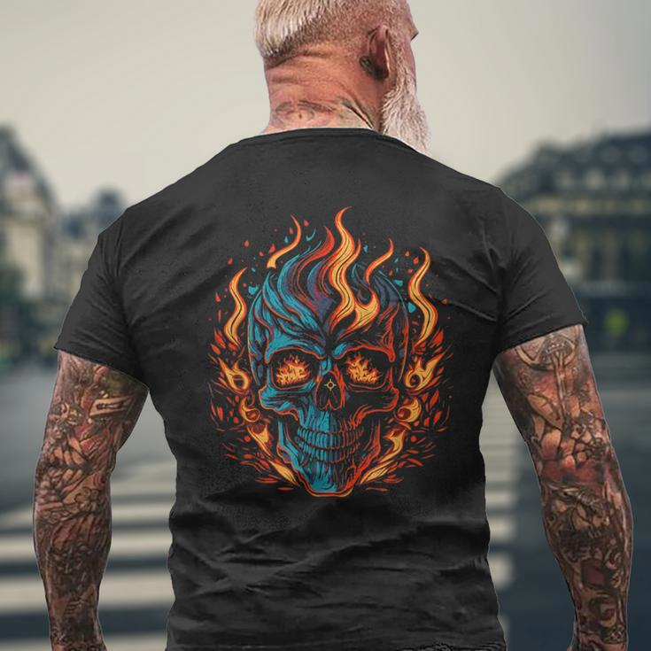 Fiery Flaming Skull Awesome Vintage Motorcycle Men's T-shirt Back Print Gifts for Old Men