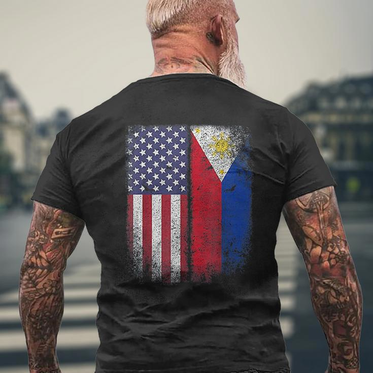 Filipino Roots American Grown Philippines Usa Flag America Mens Back Print T-shirt Gifts for Old Men