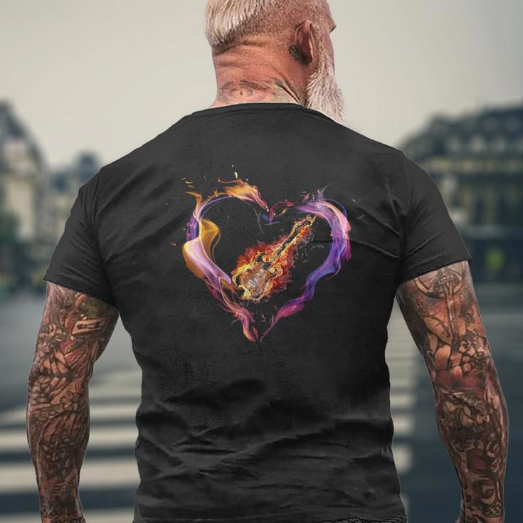 Fire Guitar In Heart Men's T-shirt Back Print Gifts for Old Men