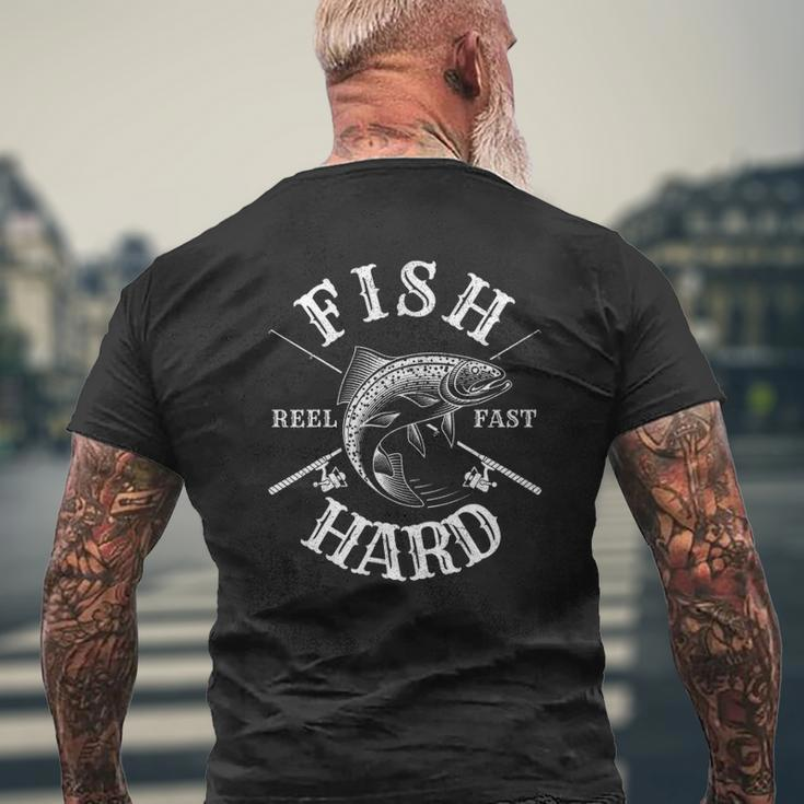 Fish Hard Fishingdad Papa Grandpa Fish Mens Back Print T-shirt Gifts for Old Men