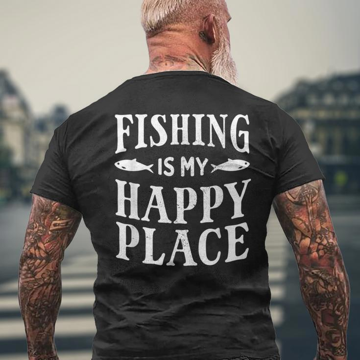 Fishing Is My Happy Place Fisherman Vintage Look Men's T-shirt Back Print Gifts for Old Men
