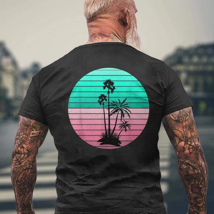 Flamingo Pink And Teal Palm Tree Sunset Men's T-shirt Back Print Gifts for Old Men