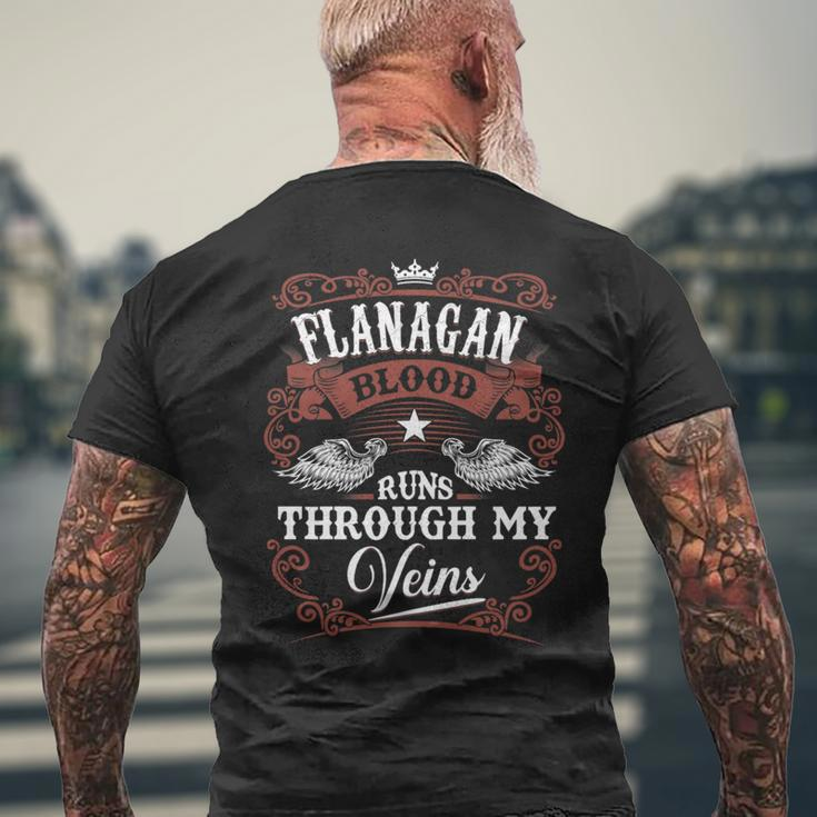 Flanagan Blood Runs Through My Veins Vintage Family Name Men's T-shirt Back Print Gifts for Old Men