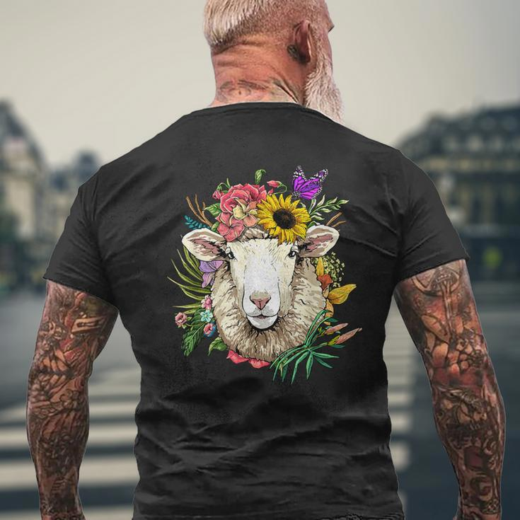 Floral Sheep Lamb Farm Animal Face Farmer Sheep Lover Men's T-shirt Back Print Gifts for Old Men