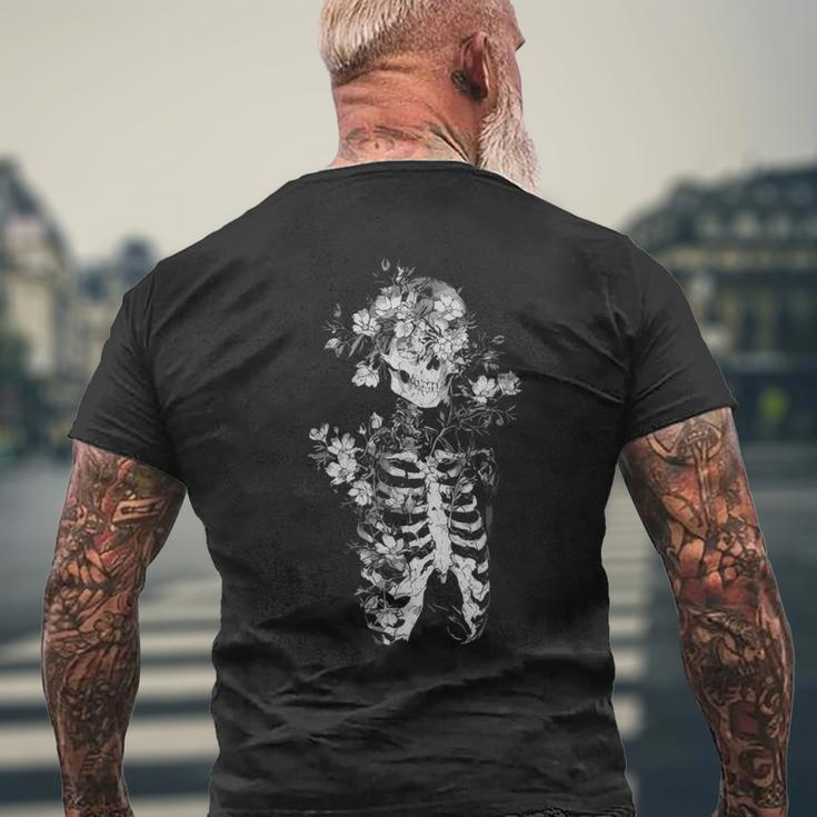 Floral Skeleton Flowers Goth Occult Death Dark Alt Aesthetic Men's T-shirt Back Print Gifts for Old Men