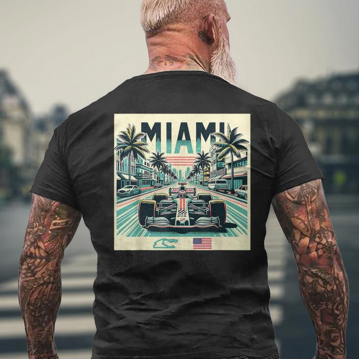Formula Racing Open Wheel Car Retro Miami Circuit Usa Flag Men's T-shirt Back Print Gifts for Old Men