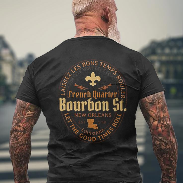 French Quarter Bourbon St New Orleans Souvenir Mens Back Print T-shirt Gifts for Old Men