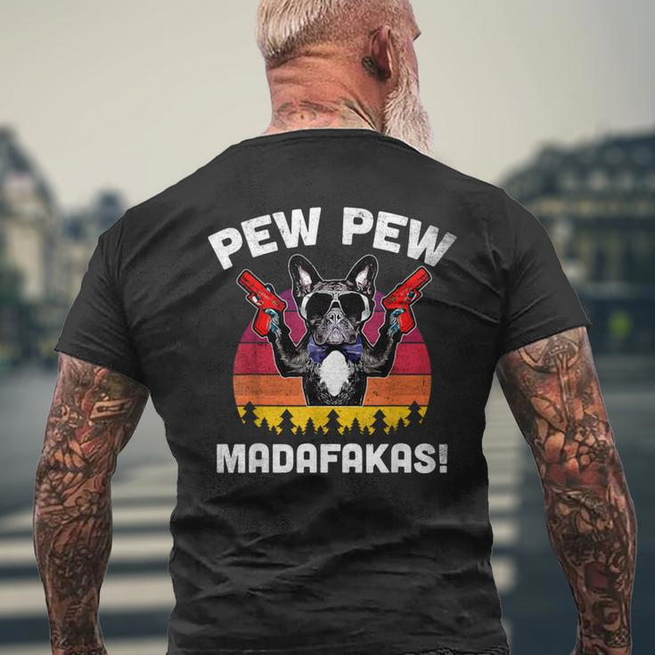 Frenchie Pew Pew Madafakas Vintage French Bulldog Church T-Shirt mit Rückendruck Geschenke für alte Männer