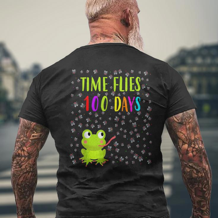 Frog Fly Time Flies 100 Days 100Th Day Of School Students Men's T-shirt Back Print Gifts for Old Men