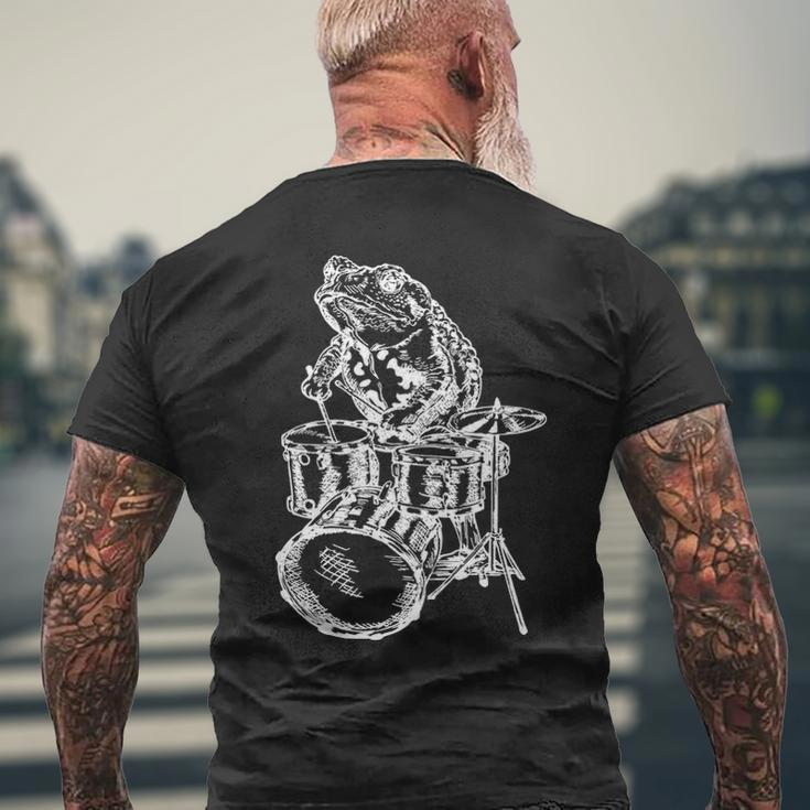 Frog Playing Drums Musician Men's T-shirt Back Print Gifts for Old Men